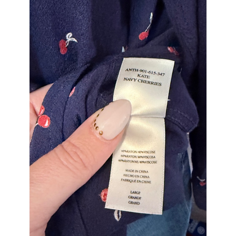 Rails Kate Navy Cherries Button Down Shirt Long Sleeve Large ANTH-901-615-347 - Picture 4 of 5